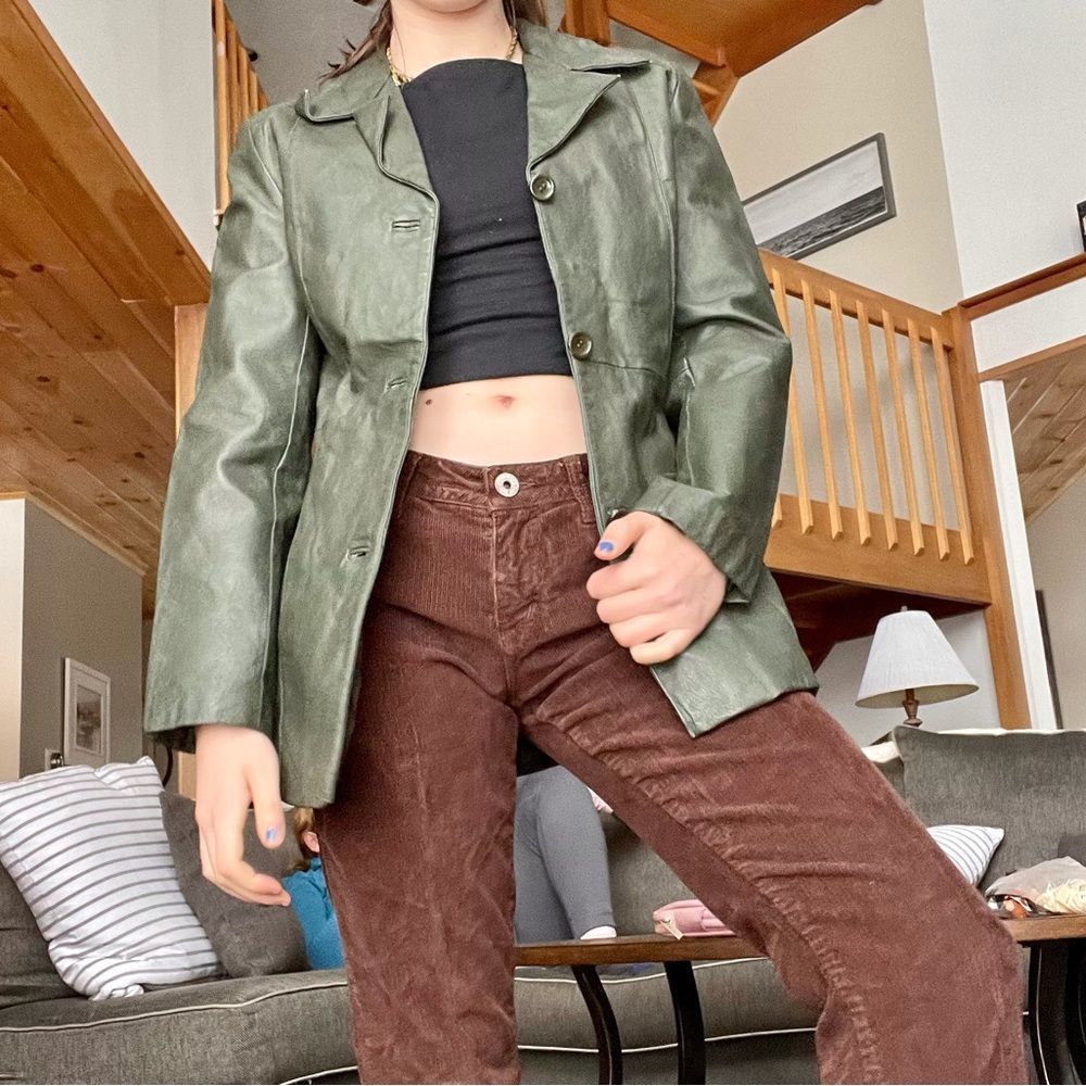 Green leather button jacket - Picture 4 of 7